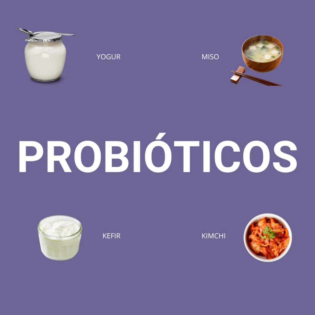 Alimentos probióticos: yogur, miso, kéfir y kimchi